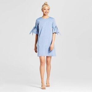 WHO What Wear | Chambray Ruffle Sleeve Dress 100% Cotton Blue Size Medium NWT